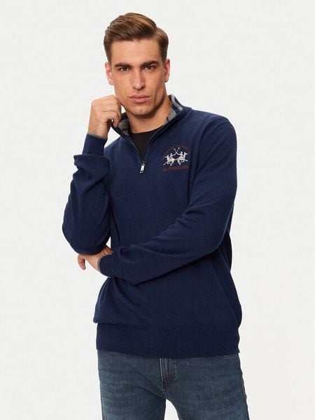 La Martina Sweter ZMS314 YW120 Granatowy Regular Fit. Niebieskie swetry rozpinane La Martina, m, bez wzorów, z bawełny, bez kołnierzyka, bez ramiączek. Za 469.99 zł.