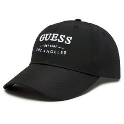 Czapka z daszkiem Guess. Czarne czapki z daszkiem Guess, z aplikacjami. Za 199.99 zł.