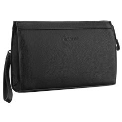 Praktyczna saszetka męska ze skóry ekologicznej w czarnym kolorze z uchwytem do ręki - Rovicky. Czarne torby na ramię ROVICKY, bez wzorów, ze skóry ekologicznej, do ręki, bez dodatków. Za 69.99 zł.