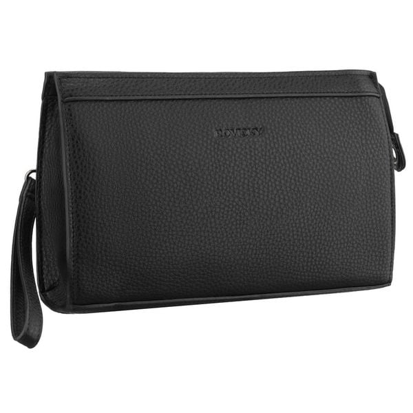 Praktyczna saszetka męska ze skóry ekologicznej w czarnym kolorze z uchwytem do ręki - Rovicky. Czarne torby na ramię ROVICKY, bez wzorów, ze skóry ekologicznej, do ręki, bez dodatków. Za 69.99 zł.