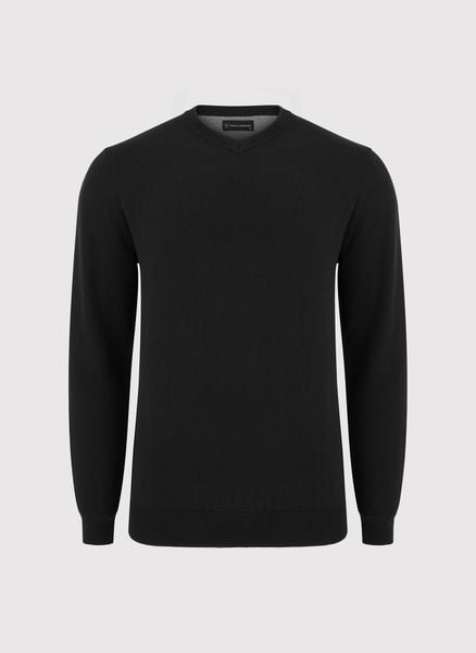 PAKO LORENTE – Czarny męski sweter w serek. Czarne swetry nierozpinane Pako Lorente, na jesień, m, bez wzorów, z bawełny, bez kołnierzyka, bez ramiączek. Za 99.99 zł.