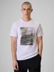 4F T-shirt regular z nadrukiem męski - biały XXL. Białe t-shirty 4F, m, bez wzorów, z bawełny, bez kołnierzyka, bez ramiączek. Za 79.99 zł.