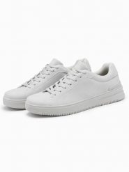 Jednolite casualowe buty męskie z eko nubuku – jasnoszare V2 OM-FOCS-0151 - 45. Szare buty sportowe casual Ombre Clothing, z aplikacjami, z gumy, bez zapięcia. Za 189.99 zł.