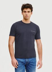 PAKO LORENTE – Granatowy t-shirt męski. Niebieskie t-shirty Pako Lorente, l, bez wzorów, z bawełny, bez kołnierzyka, bez ramiączek. Za 59.99 zł.