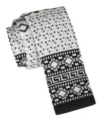 Krawat Knit (Dzianinowy) - Wzór Norweski - Świąteczny - Alties - Biało-Czarny. Białe krawaty i muchy Alties, bez wzorów, z dzianiny. Za 55.00 zł.