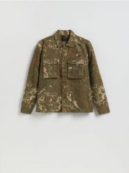 Koszula comfort fit - ciemnozielony. Zielone koszule Reserved, l, bez wzorów, z bawełny, bez kołnierzyka, bez ramiączek. Za 119.99 zł.