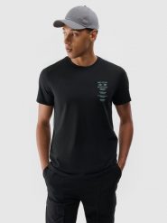 4F T-shirt regular z nadrukiem męski - czarny XXL. Czarne t-shirty 4F, m, bez wzorów, z bawełny, bez kołnierzyka, bez ramiączek. W wyprzedaży za 39.99 zł.