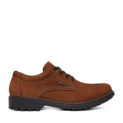 Półbuty Rieker. Brązowe eleganckie półbuty Rieker, bez wzorów, bez obcasa, bez zapięcia. Za 439.99 zł.