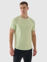 4F Koszulka treningowa regular szybkoschnąca męska - zielona L. Zielone t-shirty 4F, l, bez wzorów, z dzianiny, bez kołnierzyka, bez ramiączek. W wyprzedaży za 59.99 zł.