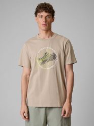 4F T-shirt regular z nadrukiem męski - beżowy S. Brązowe t-shirty 4F, m, bez wzorów, z bawełny, bez kołnierzyka, bez ramiączek. Za 69.99 zł.