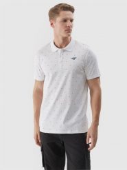 4F Koszulka polo regular męska - biała S. Białe koszulki polo 4F, m, bez wzorów, z bawełny, bez kołnierzyka, bez ramiączek. W wyprzedaży za 59.99 zł.