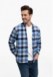 Koszula z wzorem w kratę, Regular Fit, K-VOLANS. Niebieskie koszule Volcano, m, bez wzorów, z bawełny, bez kołnierzyka, bez ramiączek. Za 149.99 zł.