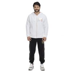 Męski dres z kapturem w kolorze złotym. Białe komplety dresowe LEONE 1947 APPAREL, l, bez wzorów, z dresówki, bez ramiączek. Za 218.92 zł.