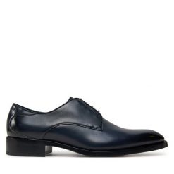 Półbuty BOSS. Niebieskie eleganckie półbuty Boss, bez wzorów, bez obcasa, bez zapięcia. Za 1,779.00 zł.