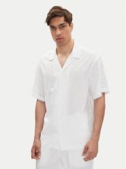 Emporio Armani Koszula EM000593 AF12356 U0002 Biały Regular Fit. Białe koszule Emporio Armani, m, bez wzorów, ze lnu, bez kołnierzyka, bez ramiączek. Za 459.99 zł.