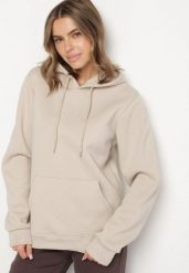 Beżowa Bluza z Kapturem i Kangurkową Kieszenią Envila. Brązowe bluzy z kapturem Born2be, m, bez wzorów, z jeansu, z kapturem. Za 59.99 zł.
