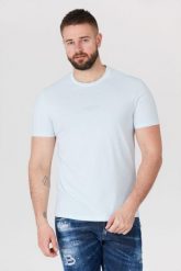 GUESS Błękitny t-shirt męski z aplikacją z logo. Niebieskie t-shirty Guess, m, z aplikacjami, bez kołnierzyka, bez ramiączek. W wyprzedaży za 99.99 zł.