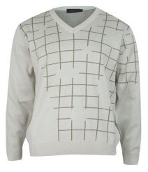 Sweter Beżowy w Serek, w Kratkę, Dekolt V-neck, Elegancki -KINGS- Męski. Brązowe swetry rozpinane Kings, m, bez wzorów, z bawełny, bez kołnierzyka, bez ramiączek. Za 167.00 zł.