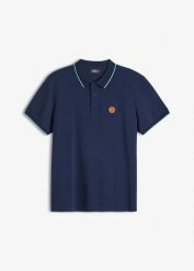 Shirt polo pique z bawełny organicznej. Niebieskie koszulki polo sportowe bonprix, m, z aplikacjami, z bawełny, bez kołnierzyka, bez ramiączek. Za 69.99 zł.