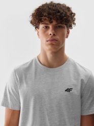 4F T-shirt regular gładki męski - szary S. Szare t-shirty 4F, m, bez wzorów, z bawełny, bez kołnierzyka, bez ramiączek. Za 49.99 zł.