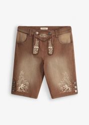 Jeansowe szorty w ludowym stylu, ze spraniem vintage, regular fit. Brązowe jeansy bonprix, m. Za 189.99 zł.