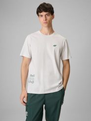 4F T-shirt regular z nadrukiem męski - biały XL. Białe t-shirty 4F, m, bez wzorów, z materiału, bez kołnierzyka, bez ramiączek. Za 79.99 zł.