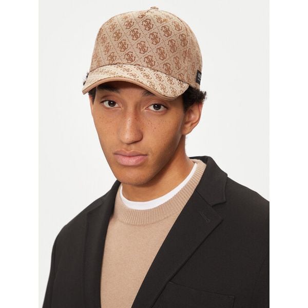 Czapka z daszkiem Guess. Brązowe czapki z daszkiem Guess, z aplikacjami. Za 109.99 zł.