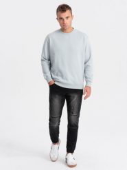 Spodnie męskie marmurkowe JOGGERY z przetarciami - czarne V2 OM-PADJ-0153 - XL. Czarne joggery i bojówki Ombre Clothing, l, bez wzorów, z bawełny. W wyprzedaży za 89.99 zł.