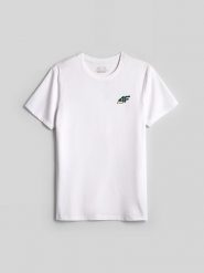 4F T-shirt slim gładki męski - biały XXL. Białe t-shirty 4F, l, bez wzorów, z bawełny, bez kołnierzyka, bez ramiączek. Za 69.99 zł.