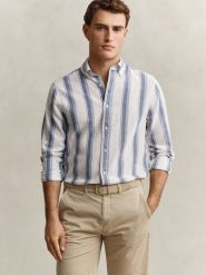 Gant koszula casual z lnem Mężczyźni Regular Fit Bawełna niebieski, XL. Niebieskie koszule GANT, na lato, m, bez wzorów, z bawełny, bez kołnierzyka, bez ramiączek. Za 379.95 zł.