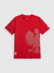 4F Koszulka kibica męska - czerwona S. Czerwone t-shirty 4F, bez wzorów, z dzianiny, bez ramiączek. Za 79.99 zł.