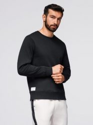 Bluza męska dresowa BASIC z okrągłym dekoltem - czarna V5 - Rozmiar: XXL. Czarne bluzy Ombre Clothing, m, bez wzorów, z bawełny, bez kaptura. W wyprzedaży za 109.49 zł.