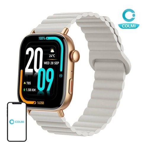 Smartwatch Colmi C8 Max z magnetycznym paskiem (złoty). Żółte smartbandy Colmi, bez wzorów. Za 79.00 zł.
