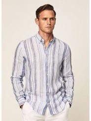 Hackett London Lniana koszula - Regular fit - w kolorze biało-błękitno-niebieskim rozmiar: L. Białe koszule Hackett London, l, bez wzorów, ze lnu, bez kołnierzyka, bez ramiączek. Za 281.76 zł.