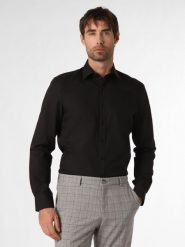 Finshley & Harding Koszula łatwa w prasowaniu Mężczyźni Slim Fit Bawełna czarny kołnierzyk kent, 40. Czarne koszule Finshley & Harding, m, bez wzorów, z bawełny, bez kołnierzyka, bez ramiączek. Za 179.95 zł.