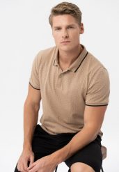 Polo męskie z wzorem O-GLACIER. Brązowe koszulki polo sportowe Volcano, m, bez wzorów, z bawełny, bez kołnierzyka, bez ramiączek. Za 99.99 zł.