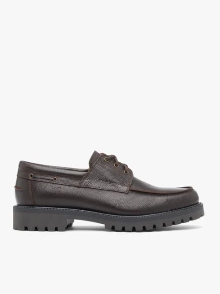 Ciemnobrązowe półbuty boat shoes. Brązowe eleganckie półbuty Ryłko, bez wzorów, z jeansu, bez obcasa, na płaskiej podeszwie, bez zapięcia. Za 549.99 zł.