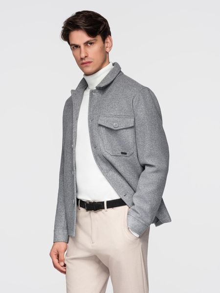 Lekka flauszowa kurtka męska z dodatkiem wiskozy – szara V2 - Rozmiar: L. Szare kurtki Ombre Clothing, l, bez wzorów, z materiału, bez kaptura. W wyprzedaży za 169.99 zł.