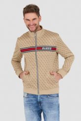 GUESS Beżowa męska bluza Korbin. Brązowe bluzy Guess, l, z aplikacjami, bez kaptura. W wyprzedaży za 439.99 zł.