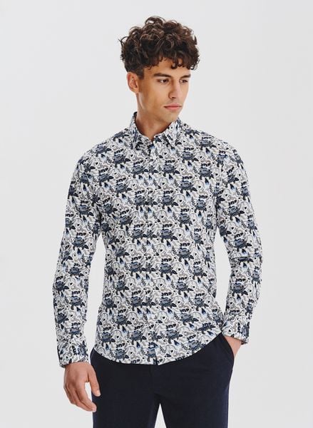 PAKO LORENTE - Biała koszula męska niebieskie kwiaty. Białe koszule Pako Lorente, na jesień, m, bez wzorów, z bawełny, bez kołnierzyka, bez ramiączek. Za 99.99 zł.