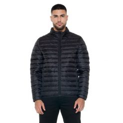 Kurtka puchowa z pełny zamek błyskawiczny na co dzień. Czarne kurtki LEONE 1947 APPAREL, bez wzorów, z poliesteru, bez kaptura. W wyprzedaży za 201.87 zł.
