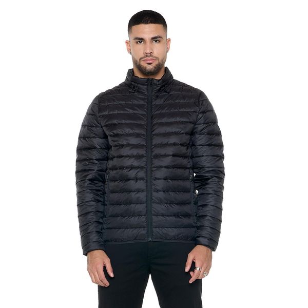 Kurtka puchowa z pełny zamek błyskawiczny na co dzień. Czarne kurtki LEONE 1947 APPAREL, bez wzorów, z poliesteru, bez kaptura, na fitness i siłownię. W wyprzedaży za 265.23 zł.