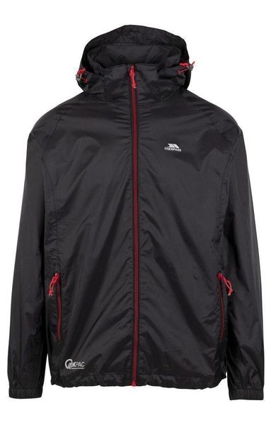Trespass Qikpac X - Kurtka unisex Packaway Czarno-czerwona. Czarne kurtki Trespass, bez wzorów, z poliamidu, bez kaptura. Za 161.20 zł.