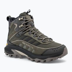 Buty turystyczne męskie Merrell Moab Speed 2 Thermo Mid Wp. Zielone buty trekkingowe Merrell, bez wzorów, bez zapięcia. Za 699.99 zł.