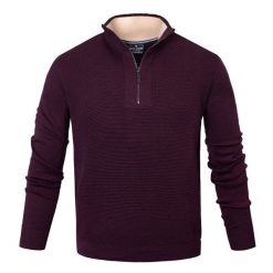 Bawełniany Sweter Męski, Wysoki Dekolt na Zamek - Pako Jeans - Śliwkowy. Czerwone swetry rozpinane Pako Jeans, l, bez wzorów, z bawełny, bez kołnierzyka, bez ramiączek. Za 209.00 zł.