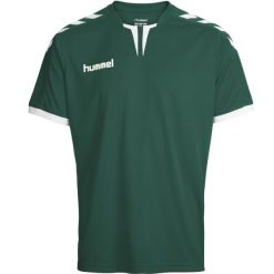 Koszulka piłkarska z krótkim rękawem męska Hummel Core SS Poly Jersey. Zielone t-shirty sportowe Hummel, bez wzorów, z jersey, bez ramiączek, do piłki nożnej. Za 37.00 zł.