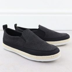 Półbuty męskie espadryle wsuwane czarne Nowacki 0017-T. Czarne eleganckie półbuty Nowacki, bez wzorów, z materiału, bez obcasa, bez zapięcia. Za 119.99 zł.