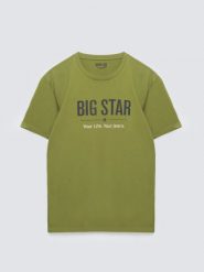 Koszulka męska o klasycznym kroju zielona Bruno 305. Zielone t-shirty BIG STAR, l, bez wzorów, z bawełny, bez kołnierzyka, bez ramiączek. Za 99.99 zł.