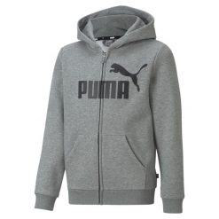 Młodzieżowa bluza z kapturem z dużym logo Essentials PUMA Medium Gray Heather. Szara bluzy Puma, m, bez wzorów, z kapturem. Za 123.99 zł.