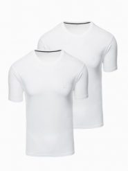Zestaw męskich t-shirtów z okrągłym dekoltem - biała V4 - Rozmiar: M. Białe t-shirty Ombre Clothing, m, bez wzorów, z bawełny, bez kołnierzyka, bez ramiączek. W wyprzedaży za 89.99 zł.